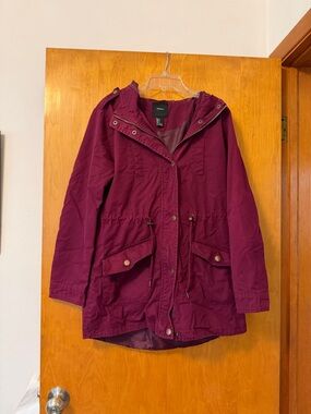 Forever 21 Women's Hooded Utility Jacket - Burgundy Size S